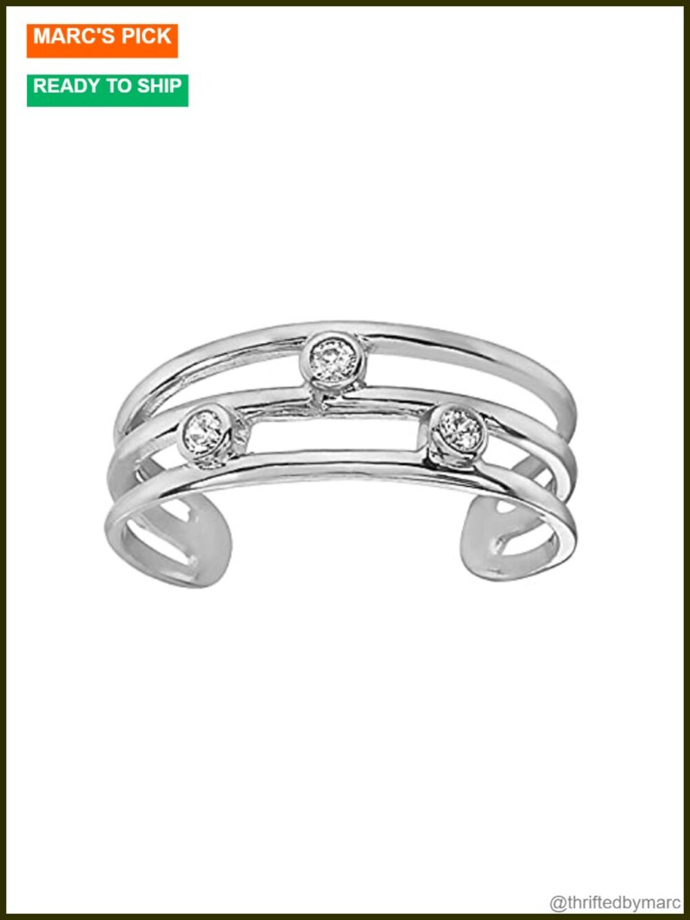 925 Sterling Silver Adjustable Three Row CZ Toe Ring Hypoallergenic Gift Box